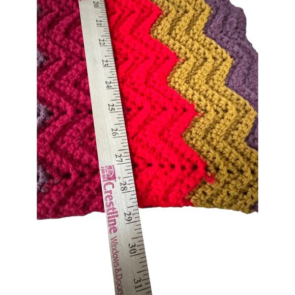 VTG Handmade Crochet Ripple Afghan Retro Chevron Multicolor Blanket Throw Cozy - Picture 5 of 5